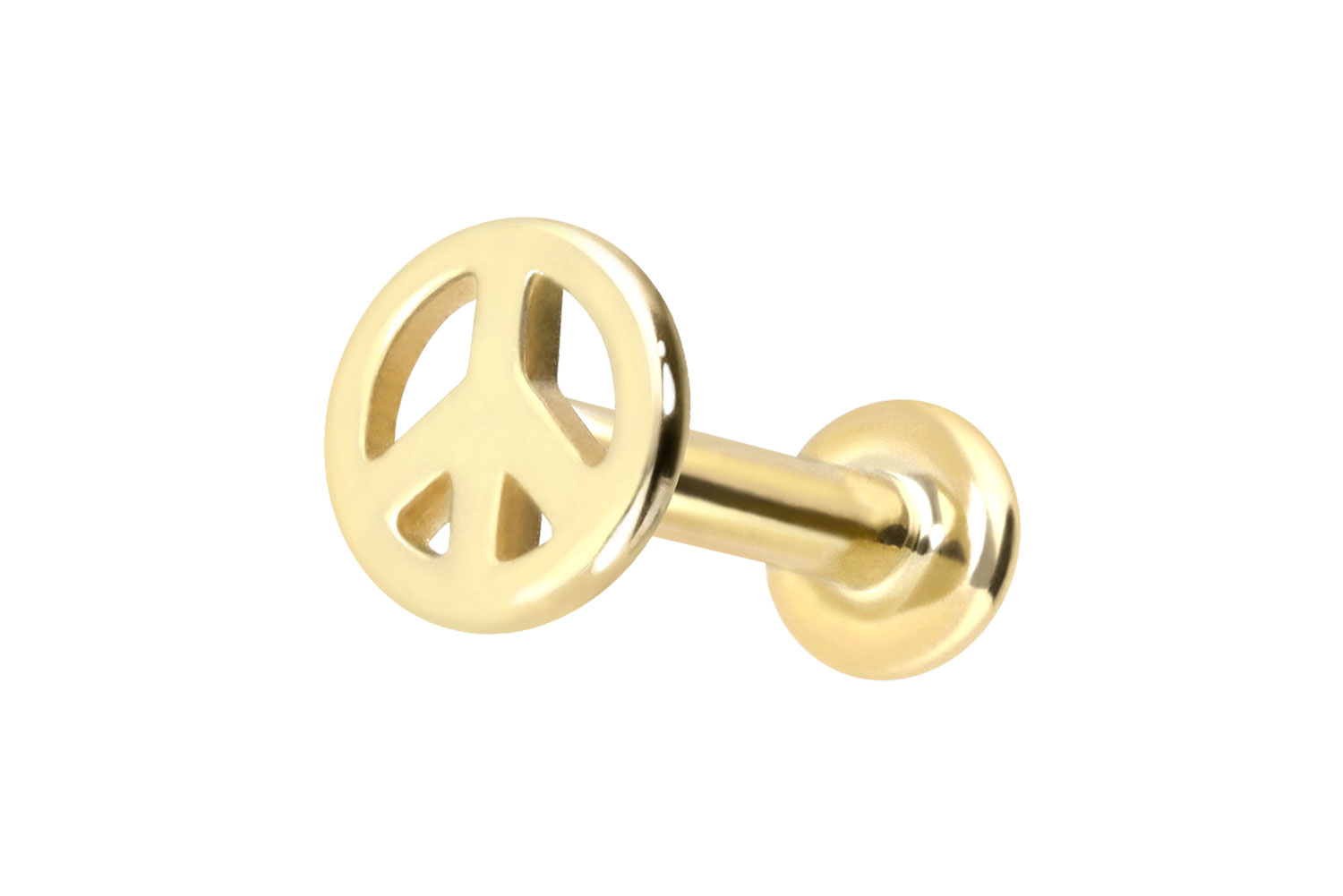 14 Karat Gold Labret Piercing mit Push Fit PEACE-ZEICHEN